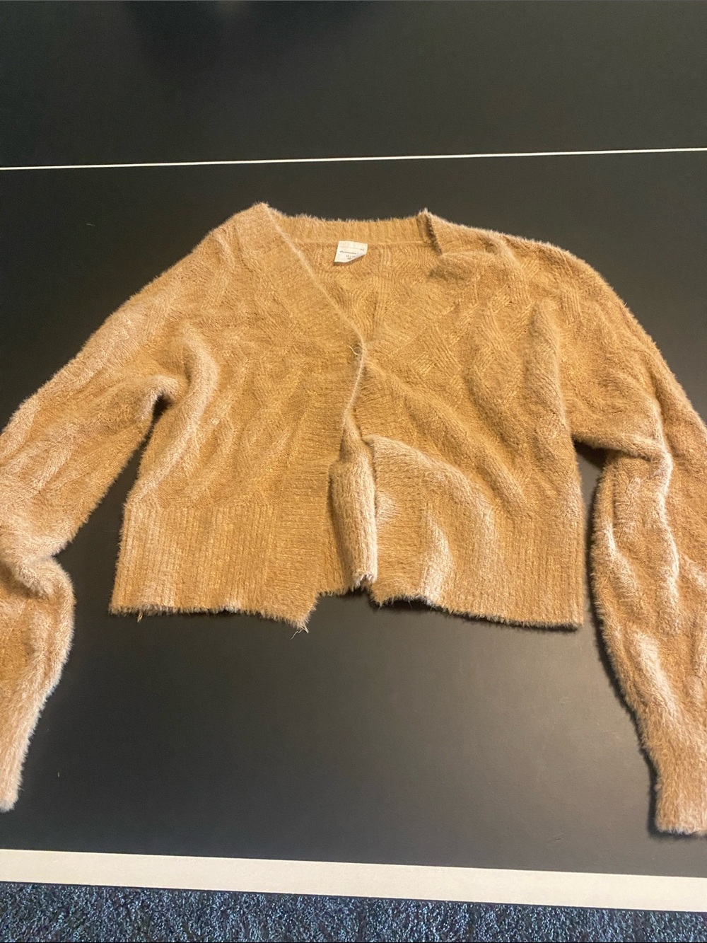 abercrombie kids Fuzzy Cropped Cardigan - Camel